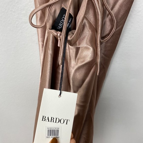 NWT Bardot Estelle Draped Satin Open Back Maxi Slip Dress Pink Rose Small - Picture 6 of 7